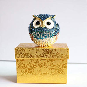 Diamond Light Blue Owl Hinged Hand-Painted Figurine Collectible Ring Holder - EK CHIC HOME