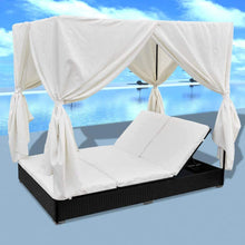 Load image into Gallery viewer, Sunlounger with Curtains Poly Rattan Outdoor - EK CHIC HOME