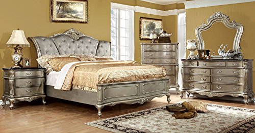 Luxurious Design Bedroom 4pc Set Gold Finish Tufted California King Size - EK CHIC HOME