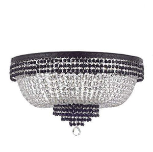 French Empire Crystal Flush Chandelier Chandeliers Lighting Trimmed with Jet Black Crystal with Dark Antique Finish! - EK CHIC HOME