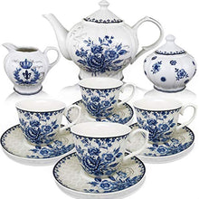 Load image into Gallery viewer, Blue Dream Tea Set, Tea cups (8oz), Tea Pot (48oz), Creamer and Sugar Set, Gift - EK CHIC HOME