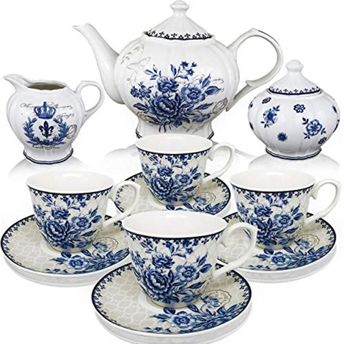 Blue Dream Tea Set, Tea cups (8oz), Tea Pot (48oz), Creamer and Sugar Set, Gift - EK CHIC HOME