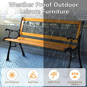 50'' Patio Park Garden Bench, Outdoor Furniture Iron & Hardwood Frame Porch Loveseat - EK CHIC HOME