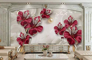 Swarovski Floral Wallpaper Crystal Red Flower Wall Mural Lux Home Decor Living Room Bedroom Entryway - EK CHIC HOME