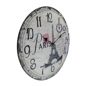 (12 Inches) Vintage/Country / French Style Wooden Clock Round Eiffel - EK CHIC HOME