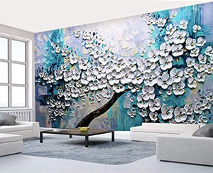 Floral Wallpaper Embossed Oil Painting Blossom Wall Mural 3D Flower Wall Art - EK CHIC HOME