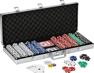 Texas Hold 'em Clay Poker Chip Set with Aluminum Case, 500 Striped Dice Chips - EK CHIC HOME