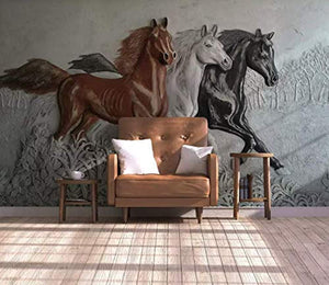 3D Embossed Cement Wallpaper Sculpture Horse Home Decor - EK CHIC HOME