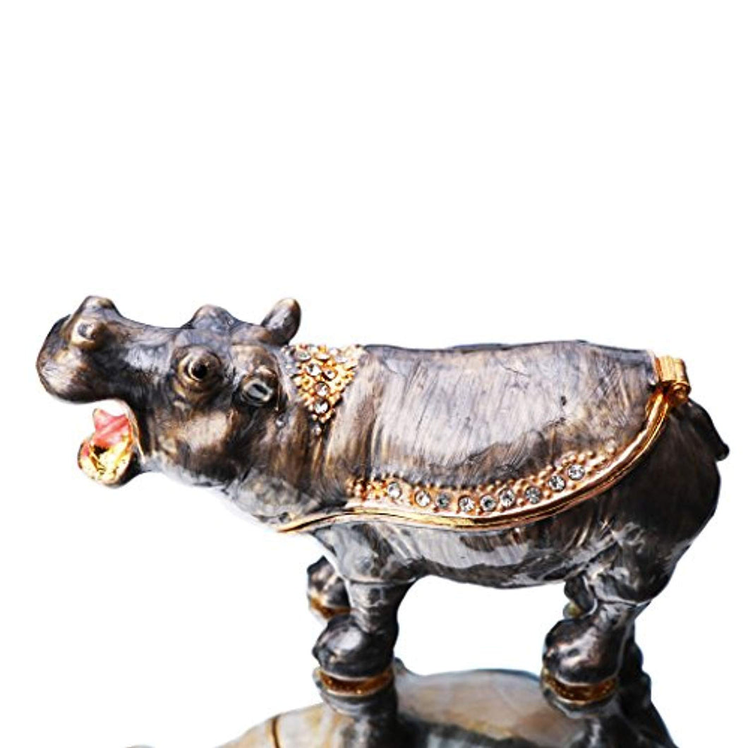 Hippo Trinket Box Hinged Hand-Painted Figurine Collectible Ring Holder with Gift Box - EK CHIC HOME