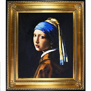 Girl with Pearl Earring by Johannes Vermeer, Framed H & Painted Oil with Regency Gold Frame - EK CHIC HOME
