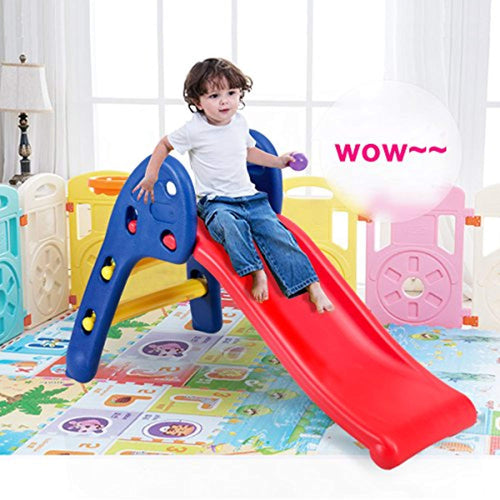 Folding Slide, Indoor First Slide Plastic Play Slide Climber for Kids (Round Rail) - EK CHIC HOME