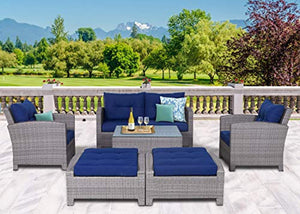 Resin Wicker Outdoor Patio Furniture Set - 7 Piece Conversation Sectional Premium All Weather Gray - EK CHIC HOME