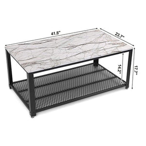 CHIC Cocktail Table Storage Shelf for Living Room, Easy Assembly, Faux Marble - EK CHIC HOME