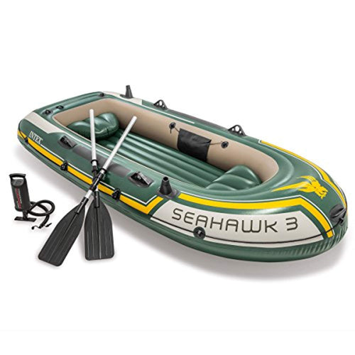 Seahawk 3, 3-Person Inflatable Boat Set with Aluminum Oars and High Output Air Pump (Latest Model) - EK CHIC HOME