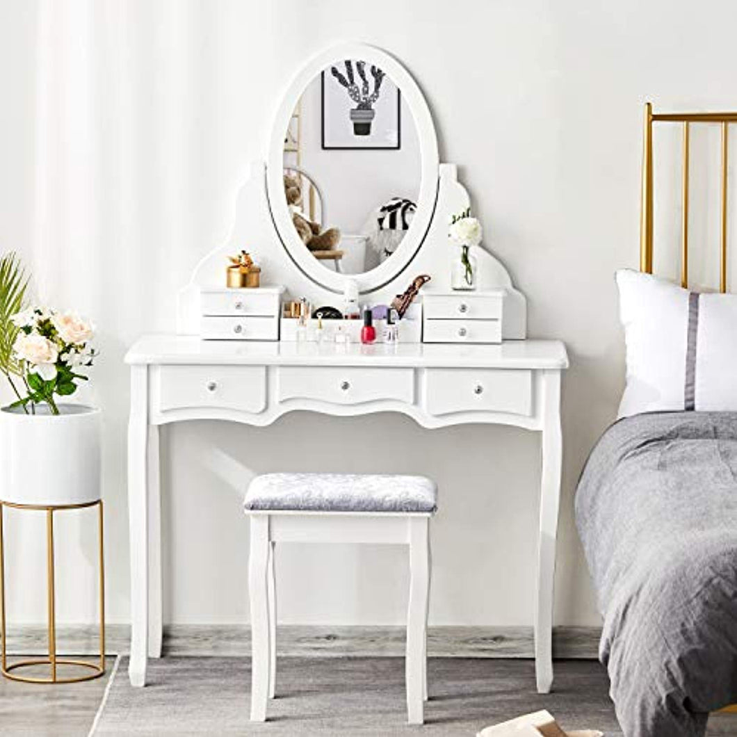 r Vanity Table Set with 7 Drawers and 1 Removable Organizer - EK CHIC HOME