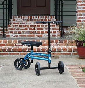 Economy Knee Scooter Steerable Knee Walker Crutch Alternative with DUAL BRAKING SYSTEM in Metallic Blue - EK CHIC HOME
