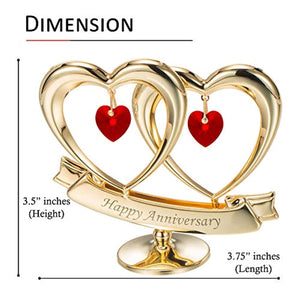 24K Gold Plated Happy Anniversary Double Heart Figurine - EK CHIC HOME