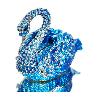 Diamond Blue SWAN Box Hinged Hand-Painted Figurine Collectible Ring Holder with Gift Box - EK CHIC HOME