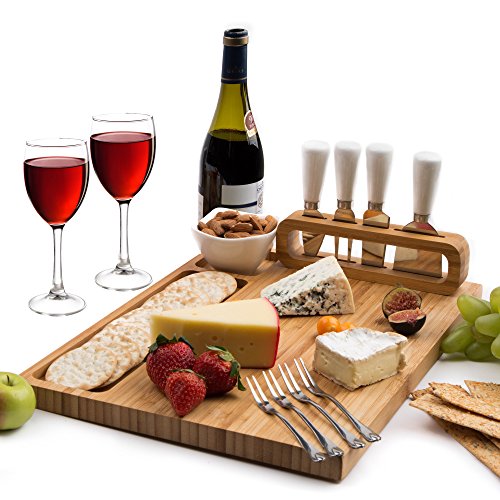 Cheese Board Set, Cheese Tray includes 4 Cheese Knives with White Ceramic Handles Large Size 14