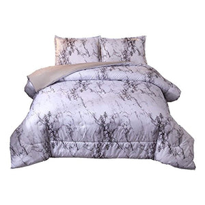 Marble Comforter Set Queen with 2 Matching Pillow Shams Brushed Quilt Bedding Sets - EK CHIC HOME