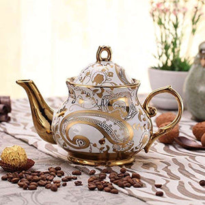 13 Piece European Retro Titanium Ceramic Tea Set With Metal Holder, Porcelain Tea Cups Set - EK CHIC HOME