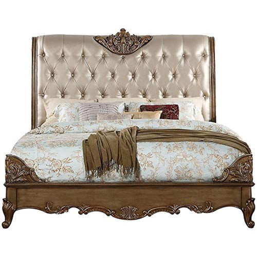 CHIC LUXURY Bed, Champagne PU & Antique Gold - EK CHIC HOME
