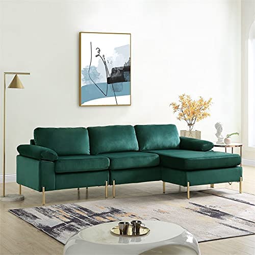 Modern Velvet Sectional Sofa in Green/Gold Legs - EK CHIC HOME