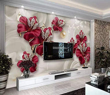 Load image into Gallery viewer, Swarovski Floral Wallpaper Crystal Red Flower Wall Mural Lux Home Decor Living Room Bedroom Entryway - EK CHIC HOME