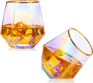 Stemless Wine Glass Diamond Whiskey Glasses Set Of 4 - EK CHIC HOME