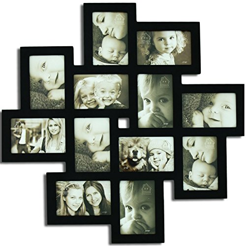 Decorative Black Wood Wall Hanging Collage Picture Photo Frame, 12 Openings, 4x6