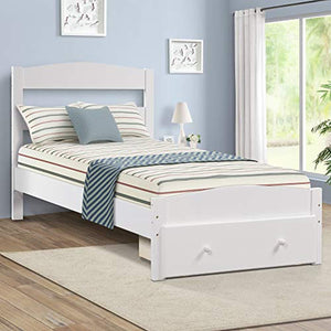 Wood Platform Bed Frame with Headboard and Storage  Twin, - EK CHIC HOME