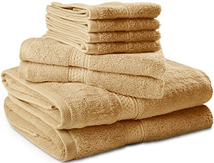 Premium 8 Piece Towel Set (Beige); 2 Bath Towels, 2 Hand Towels and 4 Washcloths - Cotton - Machine Washable, Hotel Quality, - EK CHIC HOME