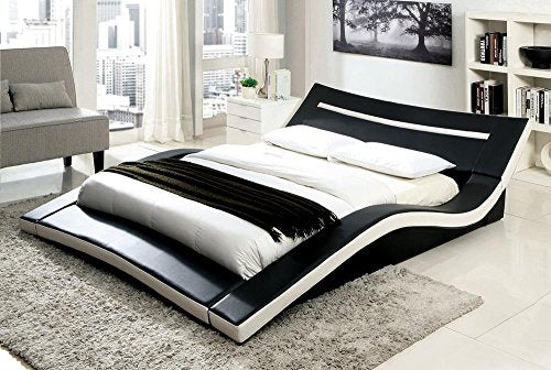 Retro Nordic Modern LeatherPlatform King Bed - Black/White