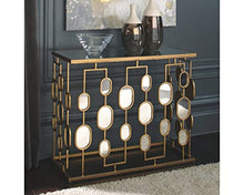 Load image into Gallery viewer, Majaci Console Table - Contemporary - Antique Gold Metal - Mirrored Glasstop and Accents - EK CHIC HOME
