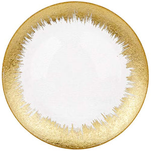 13" Brush Gold Foil Leaf Rim Glass Charger Plates, Modern Glam Look, Bulk Set of 4 - EK CHIC HOME