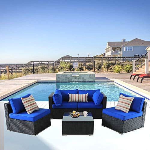 Patio Furniture Rattan Sofa Black Wicker Couch Set - Garden Outside - EK CHIC HOME