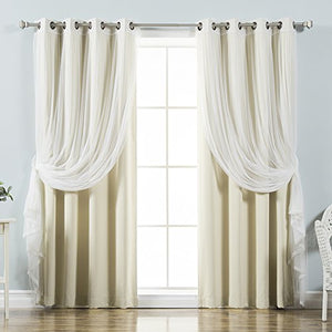 Mix & Match Tulle Sheer Lace & Blackout Curtain Set  52"W X 96"L - (2 Curtains and 2 Sheer curtains) - EK CHIC HOME