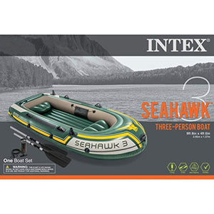 Seahawk 3, 3-Person Inflatable Boat Set with Aluminum Oars and High Output Air Pump (Latest Model) - EK CHIC HOME