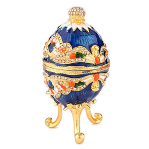 Hand Painted Enameled Colorful Faberge Egg Style Decorative Hinged Jewelry Trinket Box - EK CHIC HOME