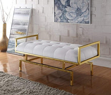 Load image into Gallery viewer, Leather Modern Contemporary Tufted Seating Goldtone Metal Leg Bench, White - EK CHIC HOME