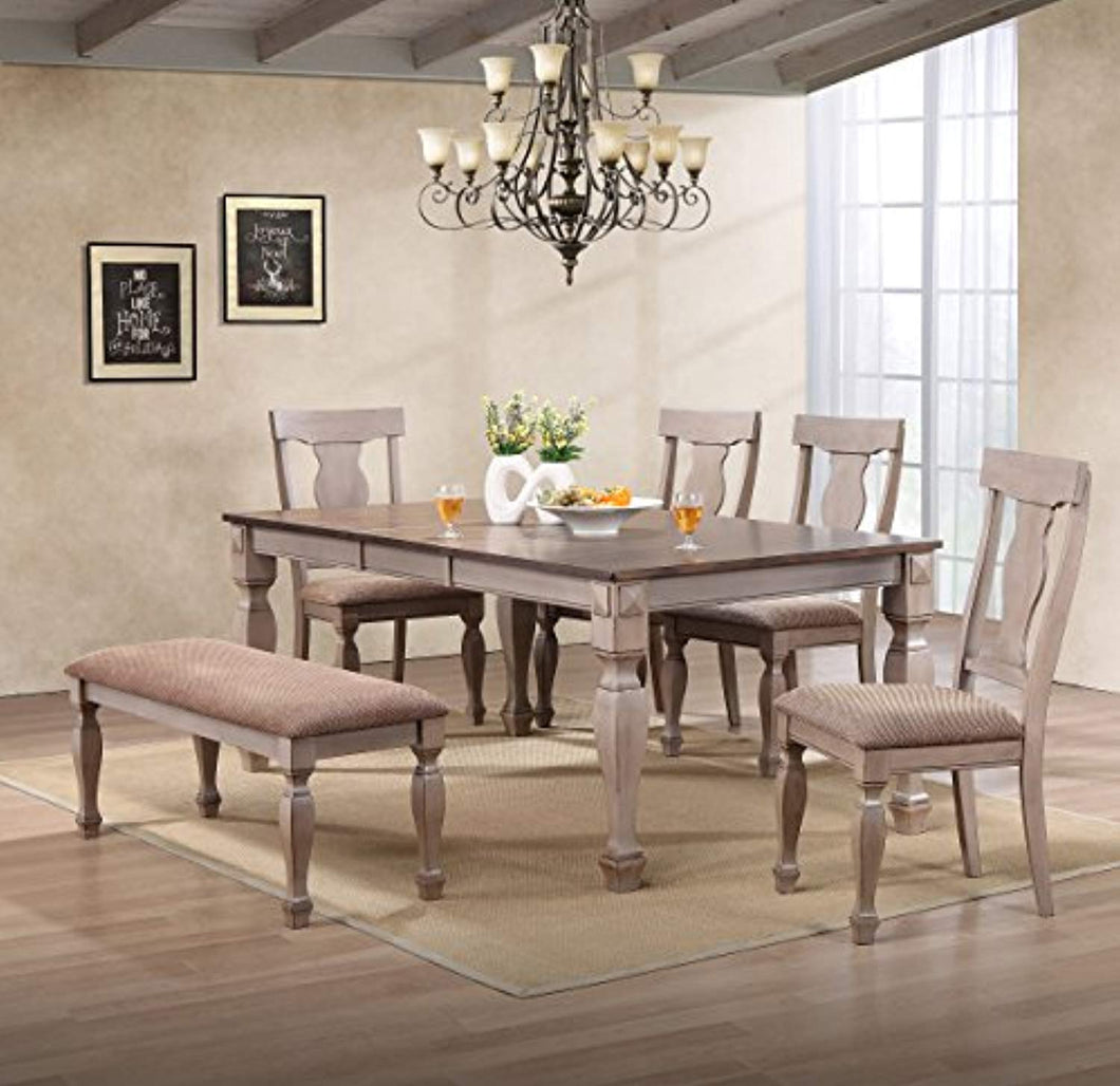 Almon 2-Tone Brown Wood 6-Piece Dining Room Set, Table, Bench & 4 Chairs - EK CHIC HOME