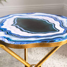 Load image into Gallery viewer, SBlue and Gold Faux Agate Side Accent Table - EK CHIC HOME