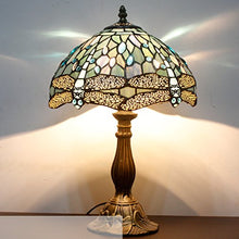 Load image into Gallery viewer, Tiffany Lamp Sea Blue Stained Glass and Crystal Bead Dragonfly - EK CHIC HOME