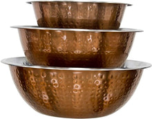 Load image into Gallery viewer, Set Of 3 Copper Hammered Mixing Bowls With Stainless Steel Interior Finish - EK CHIC HOME
