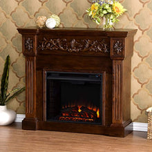 Load image into Gallery viewer, Carved Electric Fireplace - Elegant Mantel Style w/ Floral Trim - Remote Control - EK CHIC HOME
