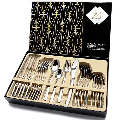 24-Piece Stainless Steel Flatware Sets High-grade Mirror Polishing Cutlery - EK CHIC HOME