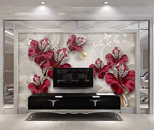 Load image into Gallery viewer, Swarovski Floral Wallpaper Crystal Red Flower Wall Mural Lux Home Decor Living Room Bedroom Entryway - EK CHIC HOME