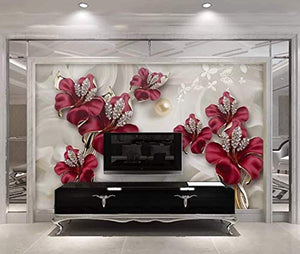 Swarovski Floral Wallpaper Crystal Red Flower Wall Mural Lux Home Decor Living Room Bedroom Entryway - EK CHIC HOME