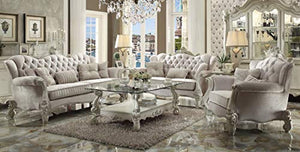 French Ivory Velvet High Back Living Room Furniture 2pc Sofa & Loveseat Traditional - EK CHIC HOME