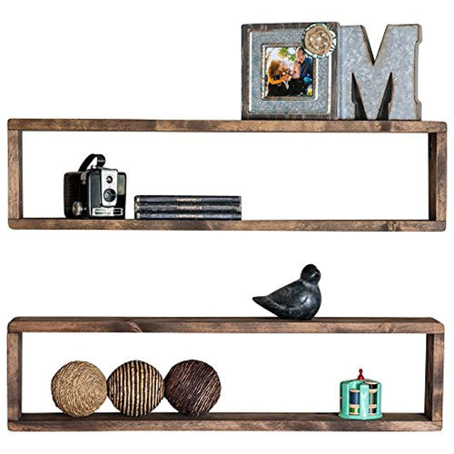 Stackable Floating Box Shelves (Set of 2) | Solid Wood | Wall Mount | Modern Farmhouse Decor | 8 x 32 Inch - EK CHIC HOME